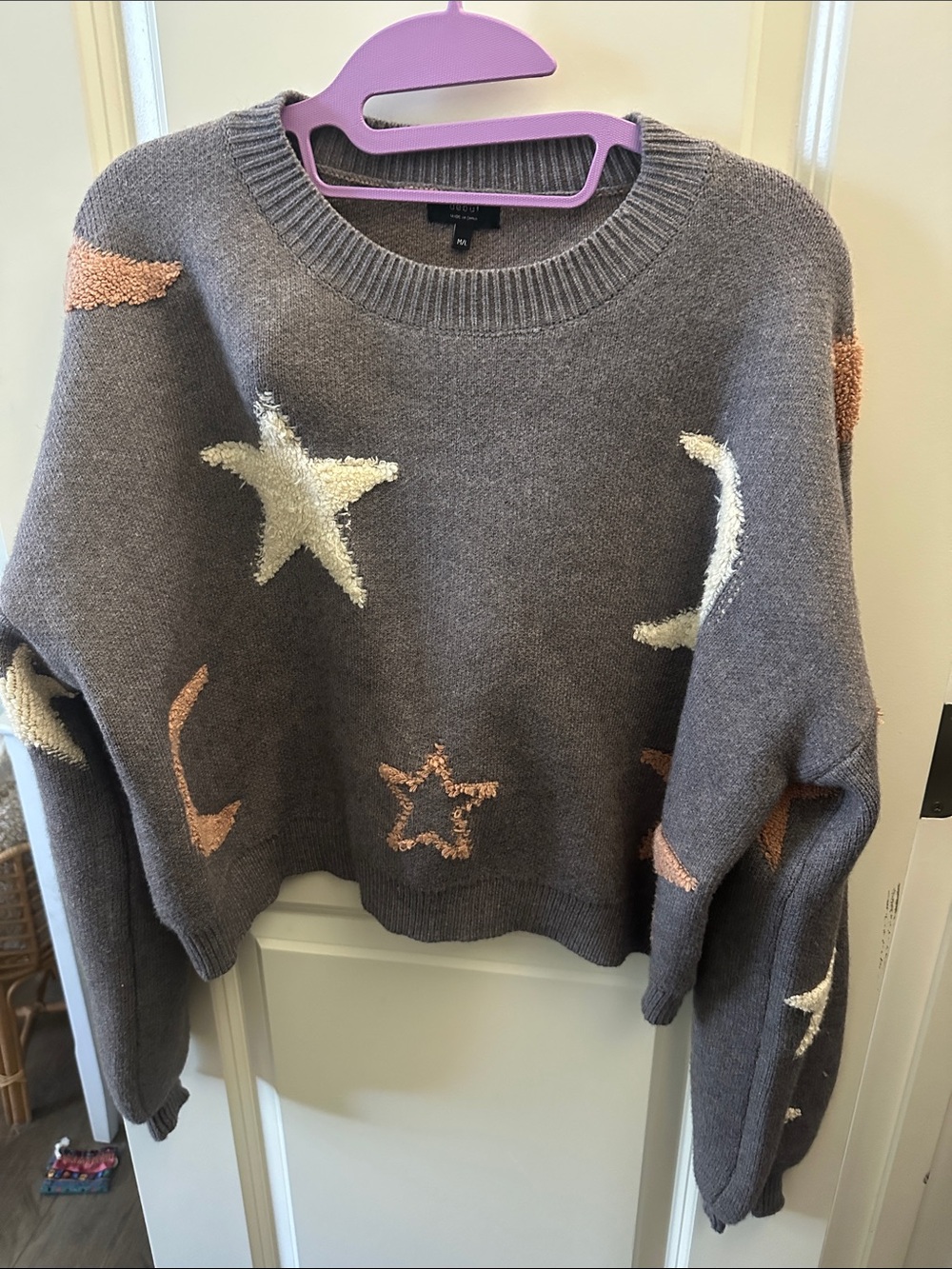 debut Gray Crewneck Sweater with Star & Moon Appliqués M/L